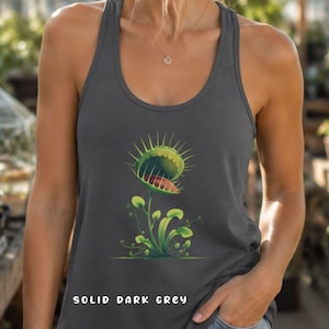 ハエトリソウ柄シャツ、ゴシックボタニカルグラフィックTシャツ、食虫植物好きへのギフト