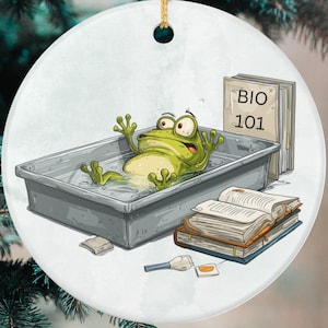 Funny Biology Frog Ornament: Science Teacher Lab Humor Christmas Tree Decor (BIO 101)