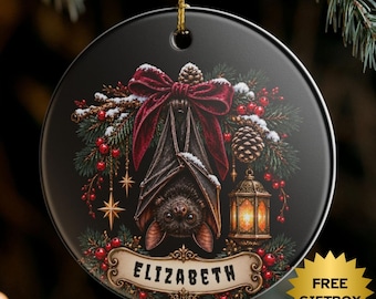 Personalized Bat Ornament: Gothic Christmas Tree Decor, Spooky Holiday Keepsake