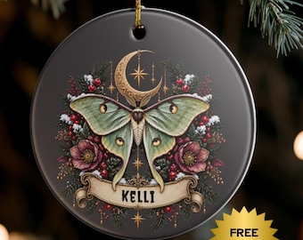 Personalized Luna Moth Ornament, Custom Name Moon Moth Gothic Christmas Gift