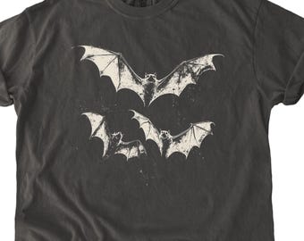 Vintage Goth grunge vleermuis shirt Y2K griezelige vleermuizen grafisch T-shirt Halloween esthetische retro vliegende vleermuis top alternatief donker cadeau voor mannen vrouwen