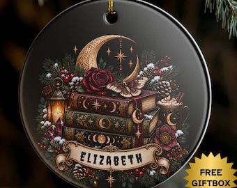 Personalized Book Lover Ornament Custom Name Reader Gift Witchy Book Ornament Dark Academia Gift Celestial Gothic Christmas Ornament