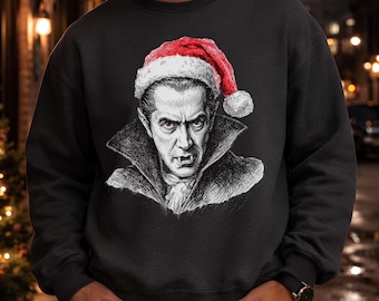 Dracula Santa Hat Sweatshirt or T-Shirt, Spooky Christmas