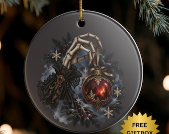Gothic Christmas Ornament, Victorian Skeleton Hand, Dark Holiday Decor