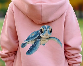 Dziecięca bluza z kapturem z motywem żółwia morskiego, inspirowana naturą i nadmorskim klimatem