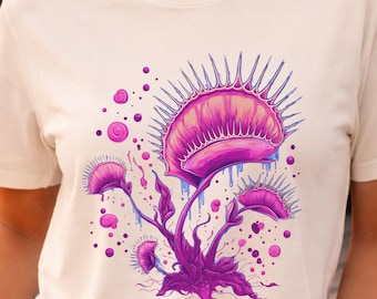 Camiseta Venus atrapamoscas con estampado de planta carnívora, estética botánica gótica, regalo para amantes de la naturaleza, estilo Alt Garden, estilo cottagecore oscuro.