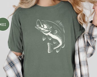 Bass Fish Graphic Shirt Vintage Fishing Illustration Minimal Nature Artwork Gift for Anglers Fishing Lovers Outdoor Wildlife Art