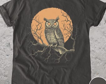 Vintage Celestial Owl T-Shirt: Gothic Forestcore Comfort Colors Tee