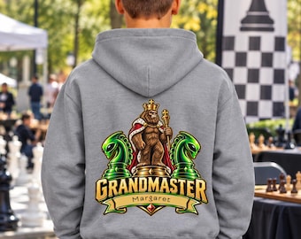 Personalized Chess Grandmaster Hoodie: Sasquatch King, Knights, Custom Name (Youth)