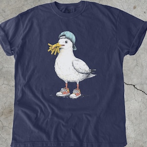 Funny Seagull French Fries Shirt Trendy Humor Graphic Casual Playful Personality Gift Unique Quirky Style Confident Vibes Tee