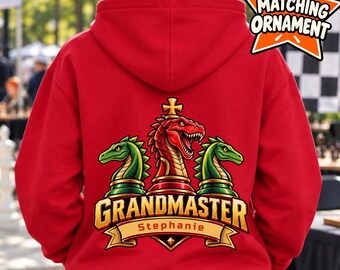 Personalized Chess Grandmaster Hoodie: Dragon Graphic, Custom Name (Youth Apparel)