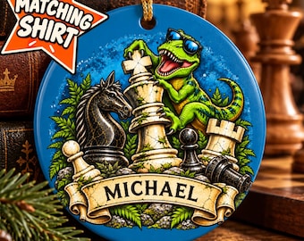 Personalized Dinosaur Chess Ornament, Custom Name Keepsake for Young Players