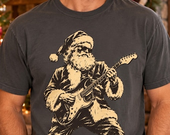 Santa Guitar Rock Christmas Tee, Electric Guitar Player Gift, Musician Holiday Shirt