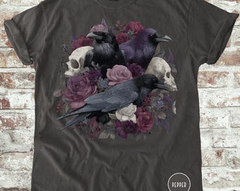 Raven Skull Gothic Roses Comfort Colors Shirt – Dark Romance Crow Alternative Apparel