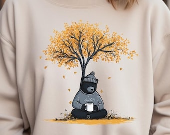 Cozy Bear Autumn Sweatshirt: Coffee Lover Fall Graphic Tee