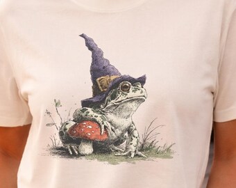 Frog Wizard Shirt, Mushroom Forest Toad Graphic Comfort ColorsTee, Cottagecore Grunge Fantasy Style
