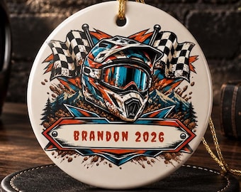 Personalized Motocross Ornament, Custom Dirt Bike Rider Gift, Ceramic Christmas Keepsake