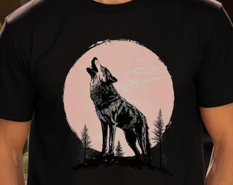 Camiseta con gráfico de lobo vintage de los 90, estilo grunge retro, lobo salvaje, naturaleza, lobo aullando, luna, Y2k, gótica