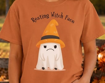 Ghost Resting Witch Face Funny Comfort Colors T-Shirt or Sweatshirt Halloween Tee