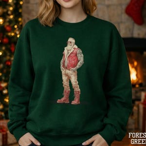Funny Buff Santa Tattoo Christmas Sweatshirt - Holiday Crewneck