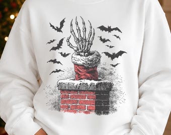 Skeleton Santa Hand Chimney Sweatshirt, Gothic Christmas Horror