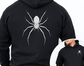 Spider Graphic Hoodie Sweatshirt Front & Back Design Goth Sweatshirt Vintage Dark Academia Spooky Season Fall Sweater Gift for Horror Fans