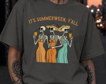 Summerween Skeleton Party Tee: Halloween Meets Summer Bones Graphic Shirt