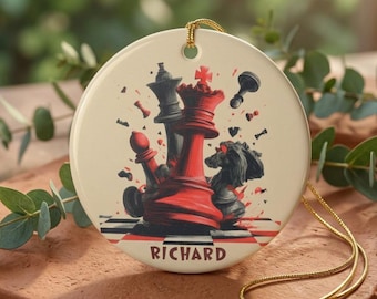 Personalized Chess Ornament: Smashing Queen Design, Custom Name Keepsake (Ceramic)