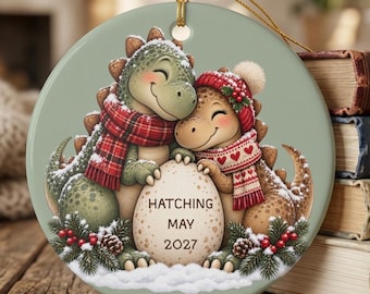 Personalized Dinosaur Baby Ornament, Winter Keepsake, Expecting Parents Gift (2027)