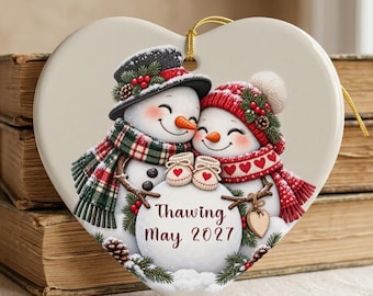 Personalized Snowman Couple Pregnancy Ornament: Due Date Keepsake (2027)