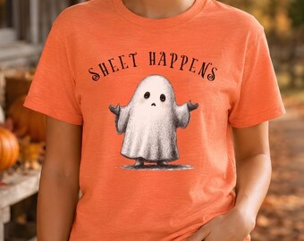 Sheet Happens Ghost T-Shirt. Funny Halloween Tee For Men and Women