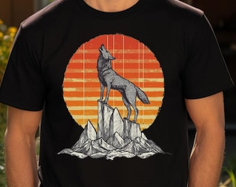 Camiseta con gráfico de lobo vintage de los 90, estilo grunge retro, lobo salvaje, naturaleza, lobo aullando, luna, Y2k, gótica