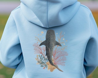 Kid's Whale Shark Front and Back Print Hoodie: Marine Life Ocean Sweatshirt