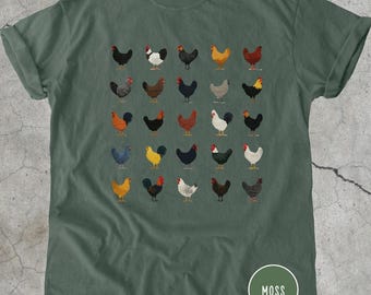 Camiseta de pollo con colores cómodos, camiseta gráfica vintage de gallo de granja