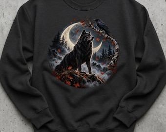 Gothic Wolf Raven Shirt Dark Forest Graphic Tee Wildlife Gift