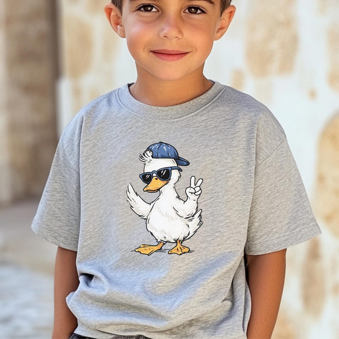 Kids Duck T-shirt: Peace Sign, Sunglasses, Backwards Cap Graphic
