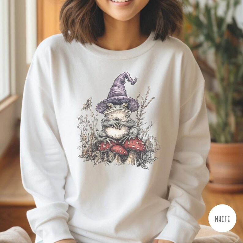 Vintage Frosch-Zauberer-T-Shirt: Comfort Colors Verspieltes Goblincore-T-Shirt, skurriles Tier-T-Shirt Bild 11