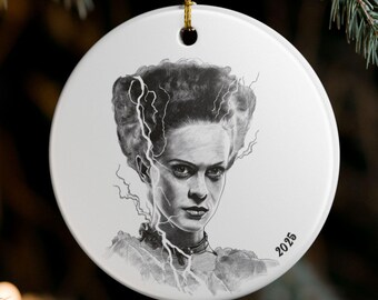 Bride of Frankenstein Ornament Spooky Christmas Decoration Gothic Horror Holiday Keepsake Halloween Xmas Tree Ornament Unique Creepy Gift