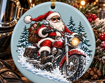 Santa Motorcycle Toy Ride Christmas Ornament,  Biker Gift, Custom Motorcycle Mechanic Ornament, Garage Shop Holiday Keepsake