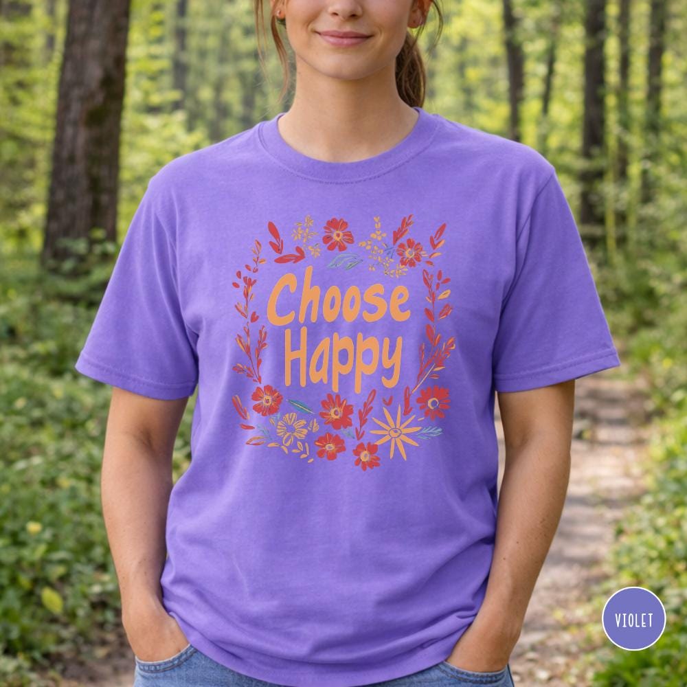 Choose Happy Shirt 70's Retro Floral Positive Graphic Comfort