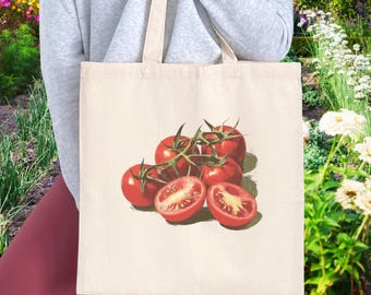 Sac fourre-tout tomate Farmers Market panier de légumes vintage sac de courses réutilisable cadeau pour amateur de jardin sac fourre-tout de marché écologique