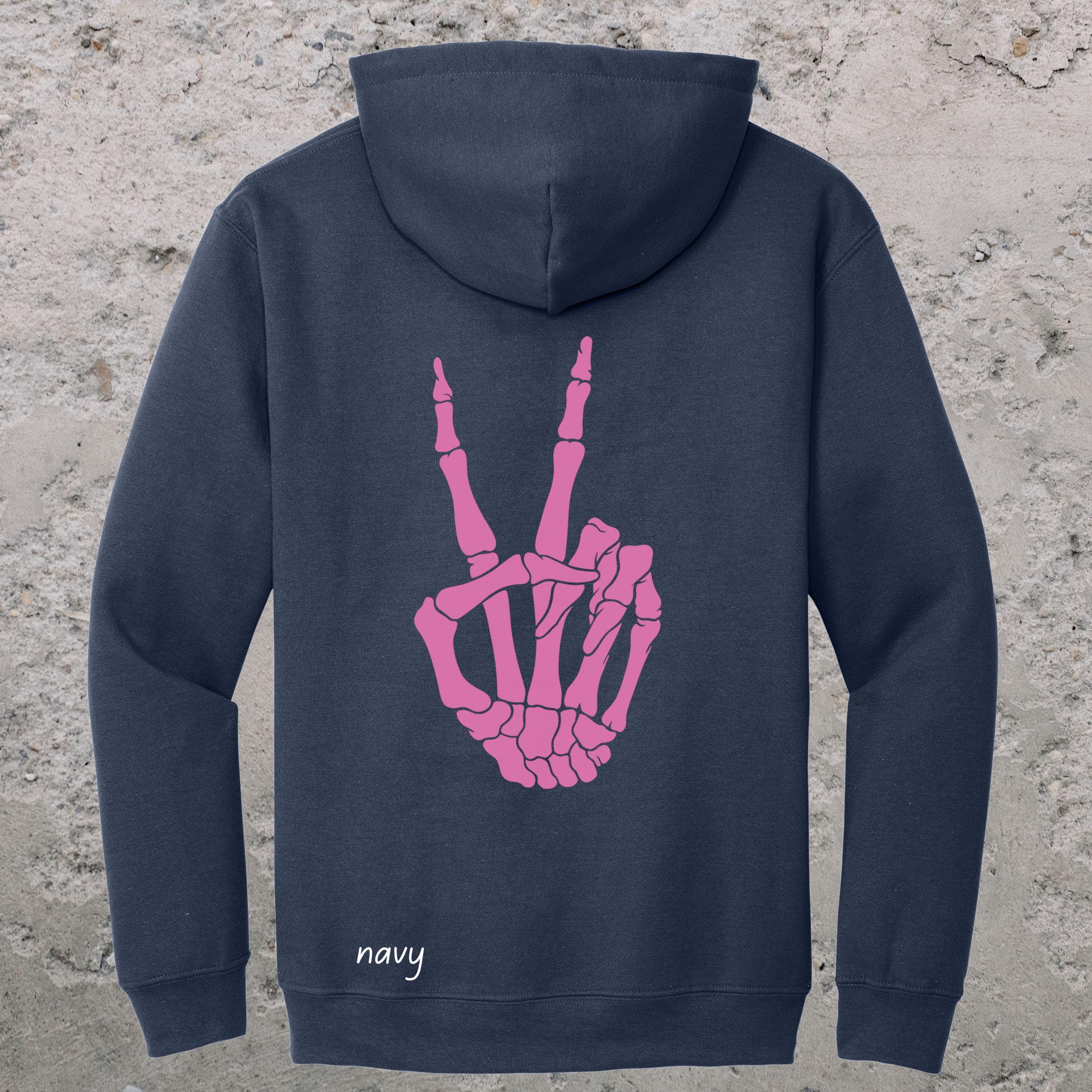 Skeleton Peace Sign Hoodie Goth Graphic Back Print Alt Aesthetic