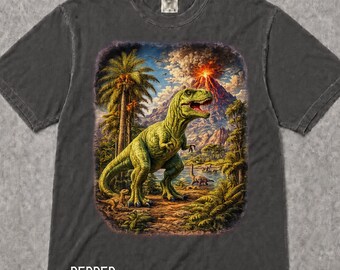 Vintage T-Rex Volcano Jungle Tee: Dinosaur Lover Gift (Comfort Colors)