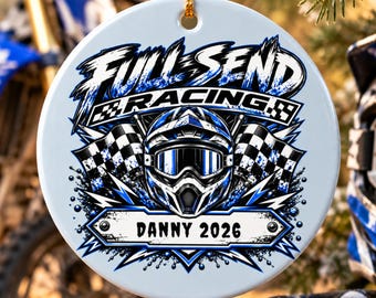 Personalized Dirt Bike Ornament, Custom Motocross Rider Gift, Ceramic Christmas Decoration