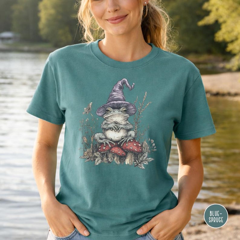 Vintage Frosch-Zauberer-T-Shirt: Comfort Colors Verspieltes Goblincore-T-Shirt, skurriles Tier-T-Shirt Bild 2