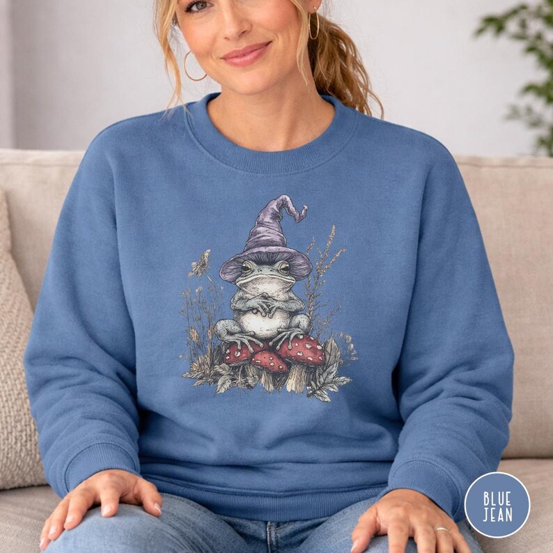 Vintage Frosch-Zauberer-T-Shirt: Comfort Colors Verspieltes Goblincore-T-Shirt, skurriles Tier-T-Shirt Bild 8