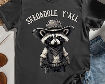 Camiseta Cowboy Raccoon Skedaddle Y'all Comfort Colors – Camiseta divertida com estampa de animal do Velho Oeste