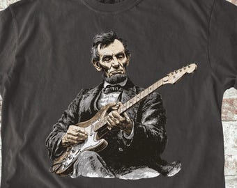 Abraham Lincoln Playing Electric Guitar Comfort Colors Vintage T-shirt Sweatshirt Patriotic Edgy Graphic