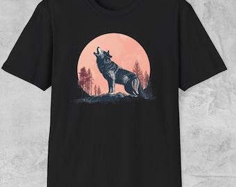 Camiseta de lobo aullador, vintage de los años 90, con gráfico de luna, para amantes de la naturaleza, regalo de aventura al aire libre en la naturaleza, top de animal del bosque