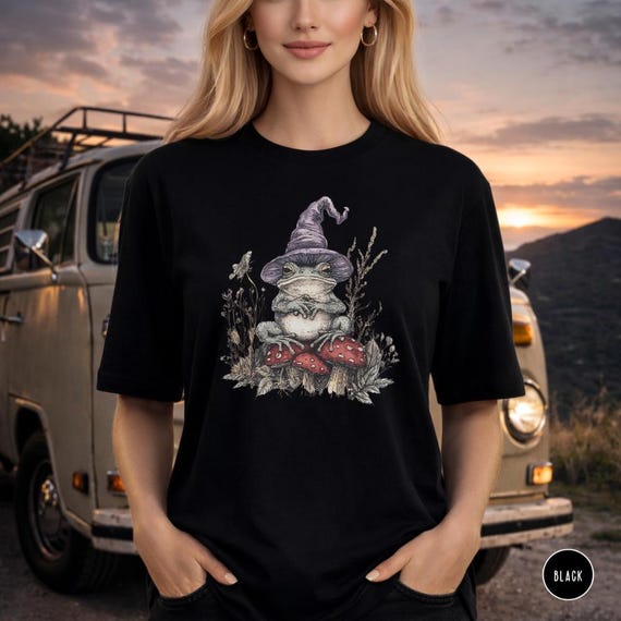 Vintage Frog Wizard T-Shirt: Comfort Colors Whimsical Goblincore Tee Quirky Animal Tee